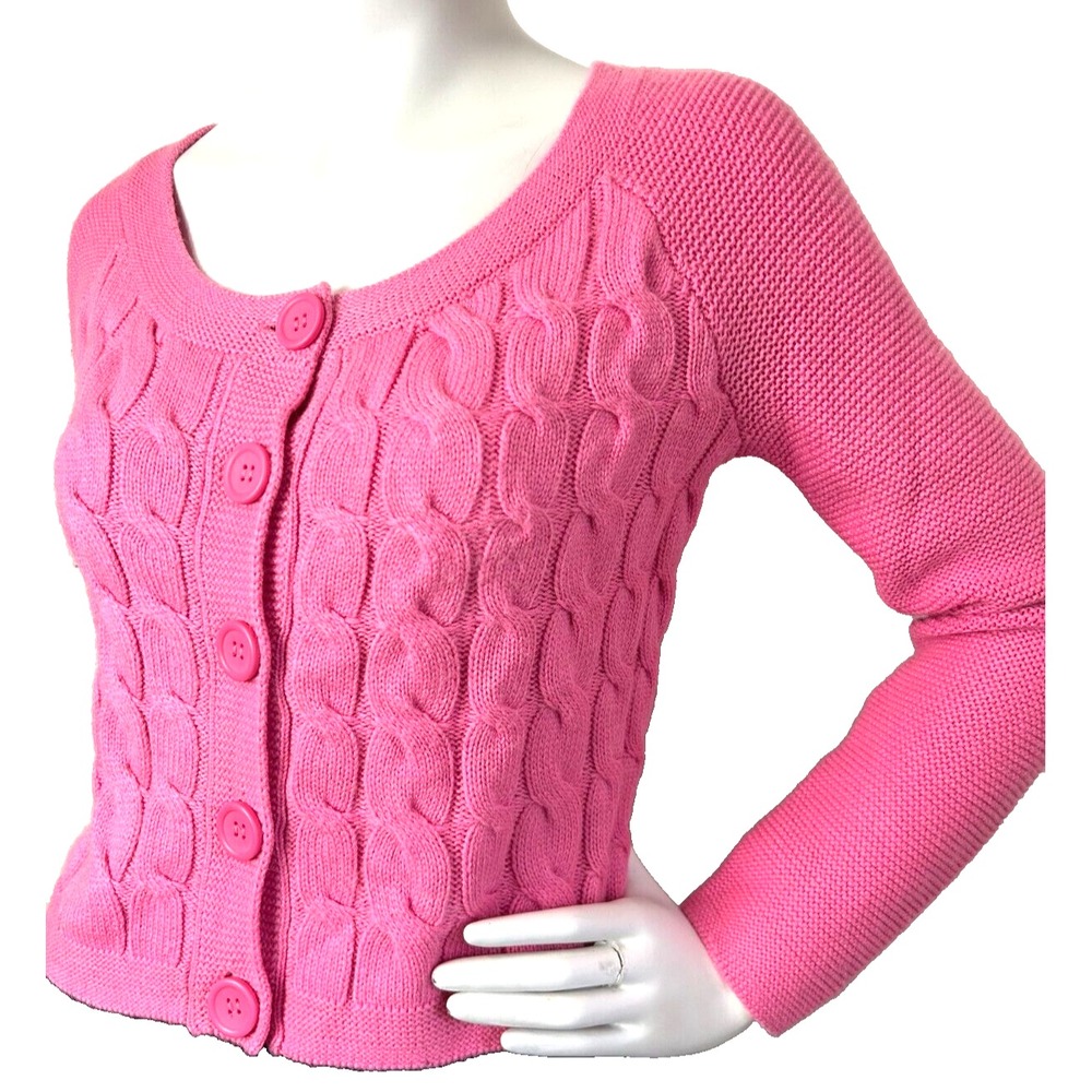 New York Company Pink Cable Knit Cropped Cardigan Coquette Balletcore Small EUC
